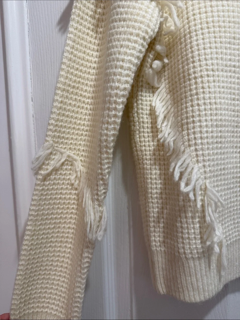 NWOT Michael Kors Cream Fringe Waffle-Knit Sweater - Womens medium